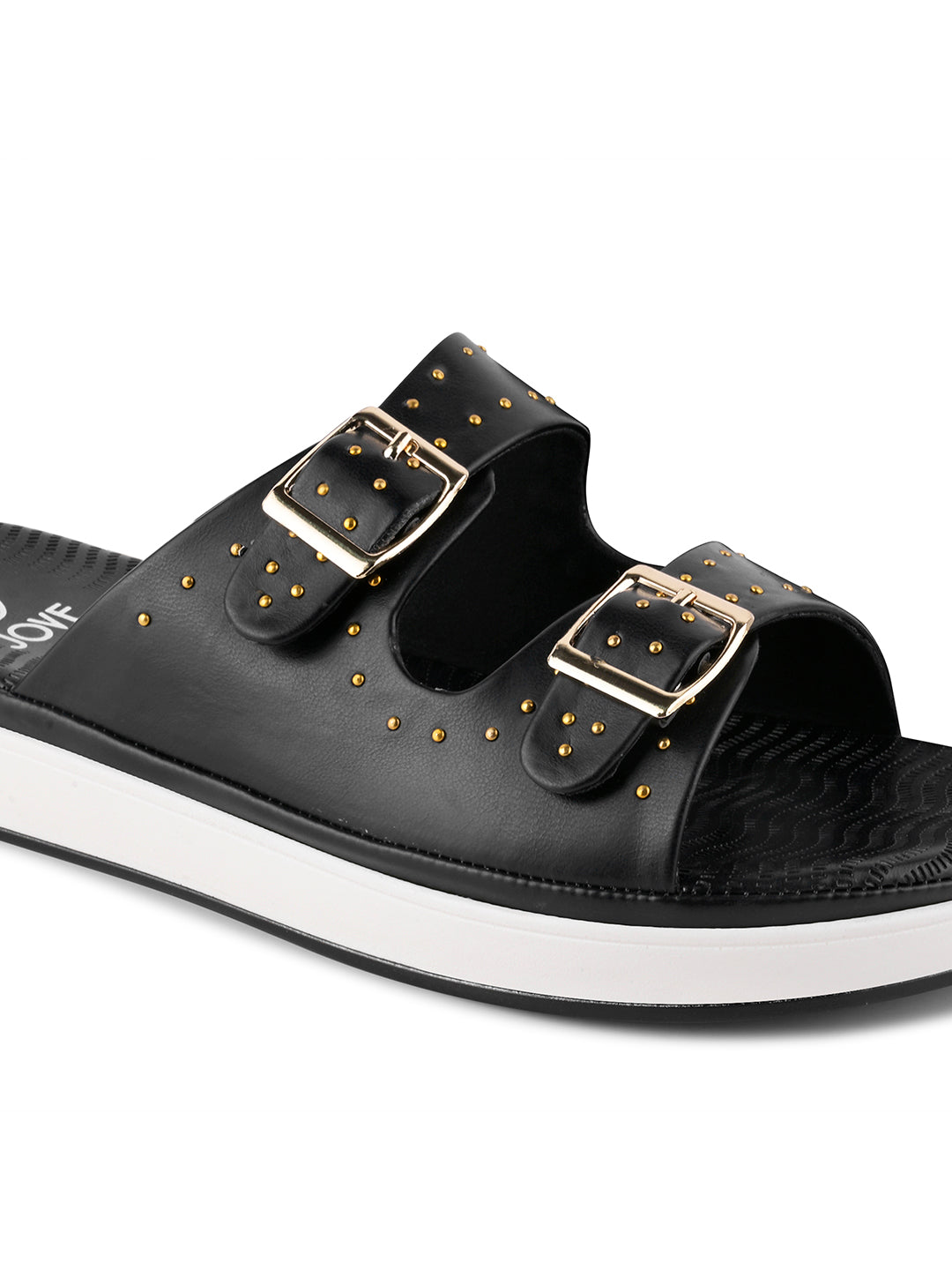Women Black Western Embellished Open Toe Flats