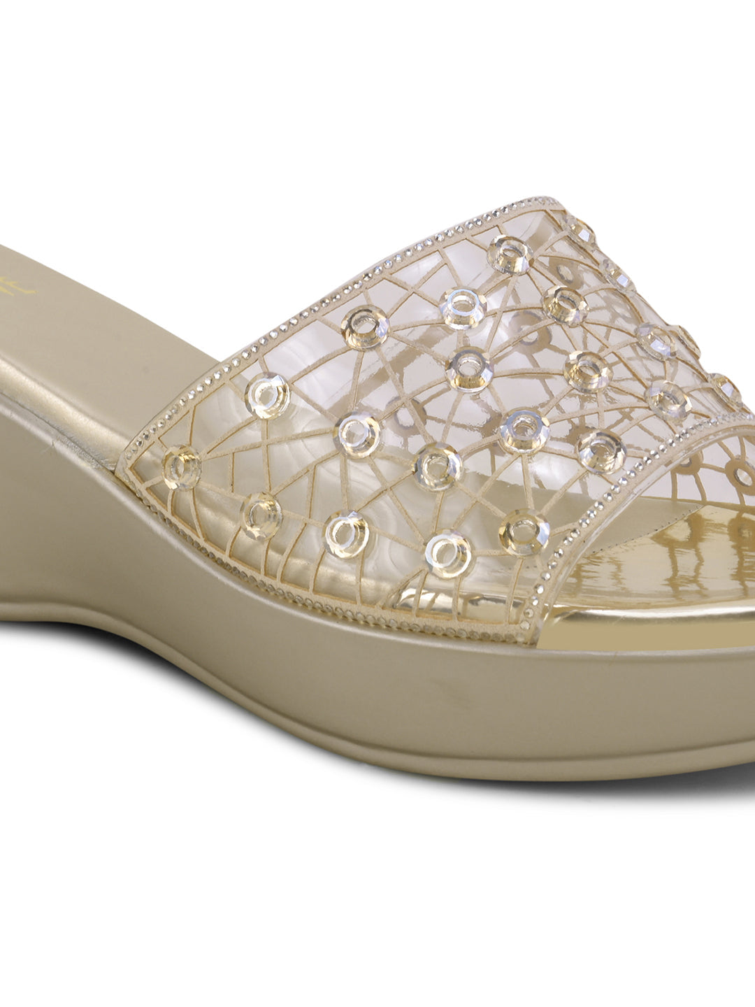 Women Gold Embellished Wedges