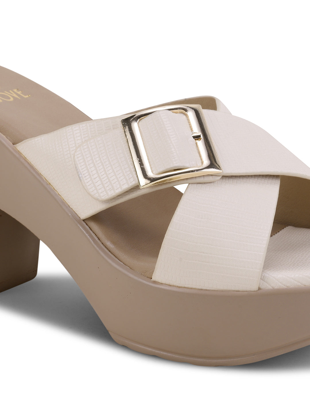 Women Off White Textured Sandals