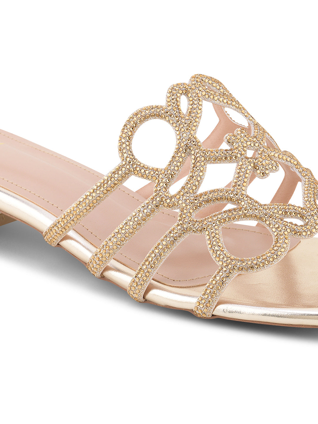 Women Gold Embellished Open Toe Flats