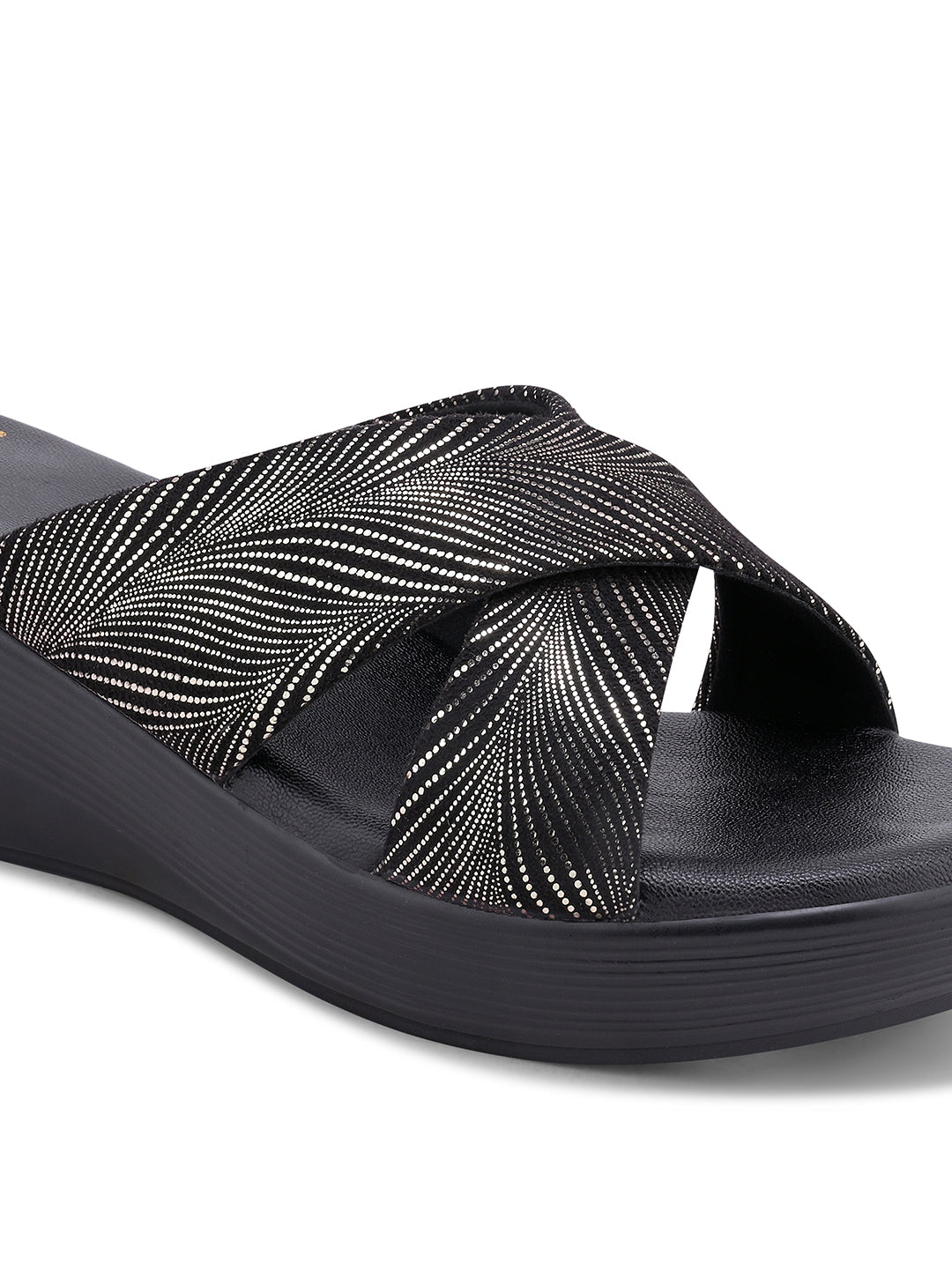Women Black & Gold Wedges