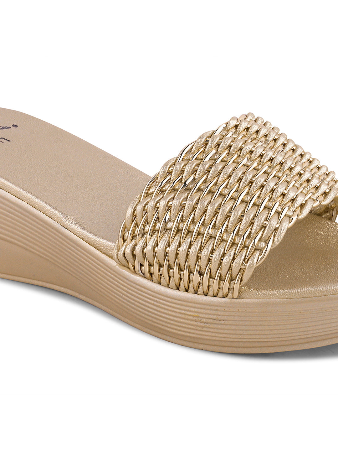 Women Gold Woven Design Wedges