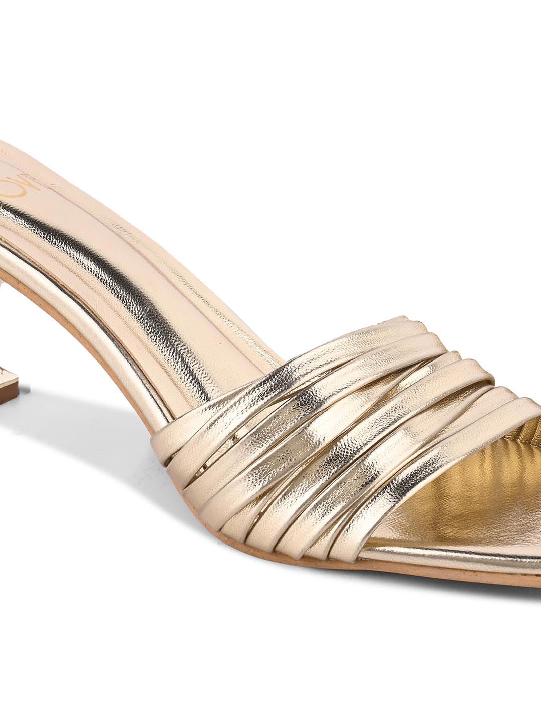 Women Gold Striped Metallic Sandals