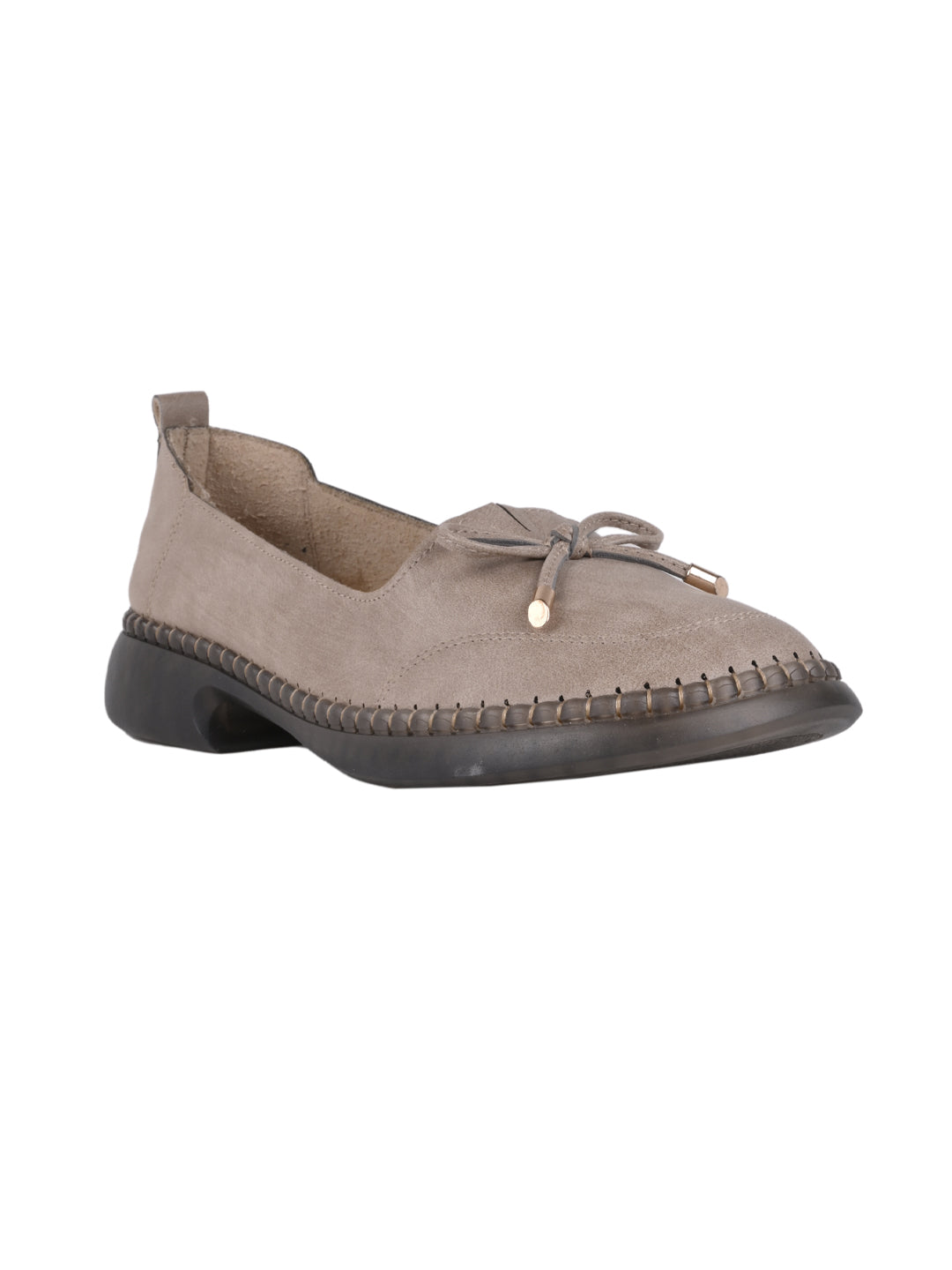 Women Grey Solid Bow Loafers
