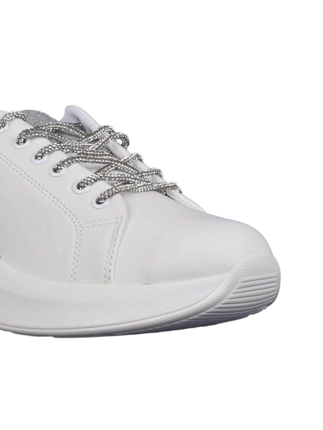 Women White Embellished Lace Sneakers