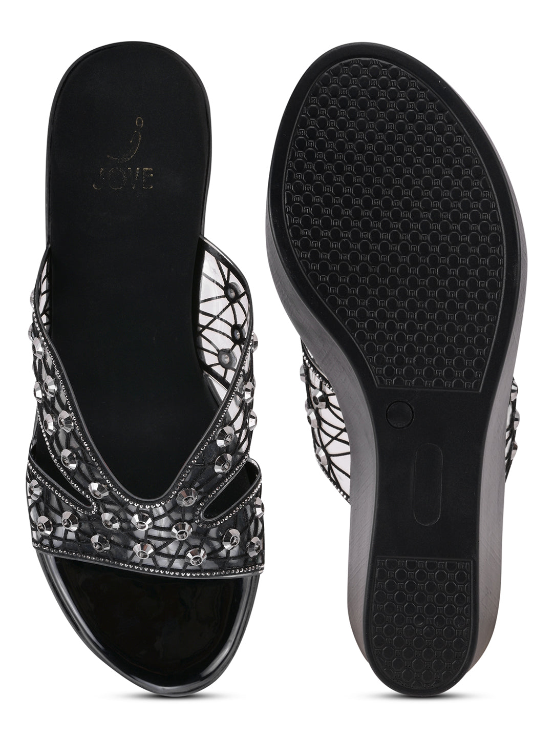 Women, Women Footwear, Black Wedges