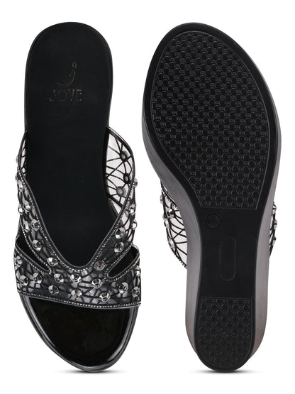 Women, Women Footwear, Black Wedges