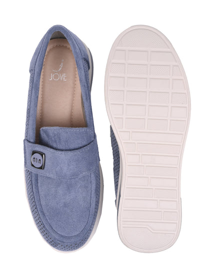 Women, Women Footwear, Blue Loafers