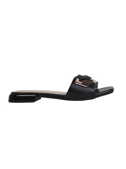 Women, Women Footwear, Black Open Toe Flats