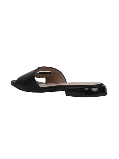 Women, Women Footwear, Black Open Toe Flats