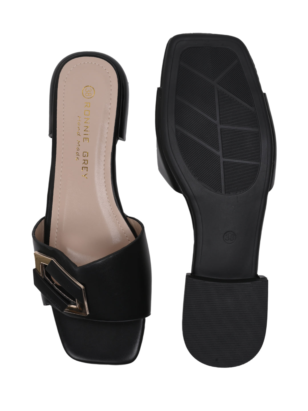 Women, Women Footwear, Black Open Toe Flats