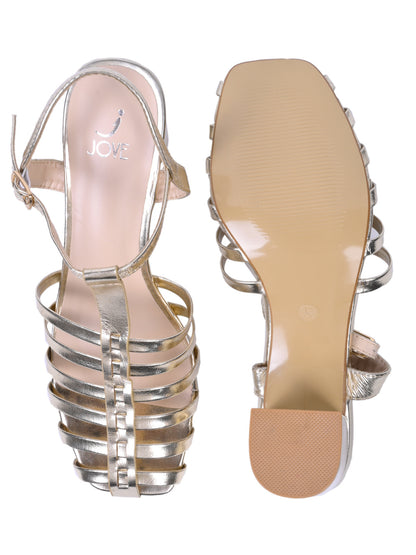 Women, Women Footwear, Gold Sandals