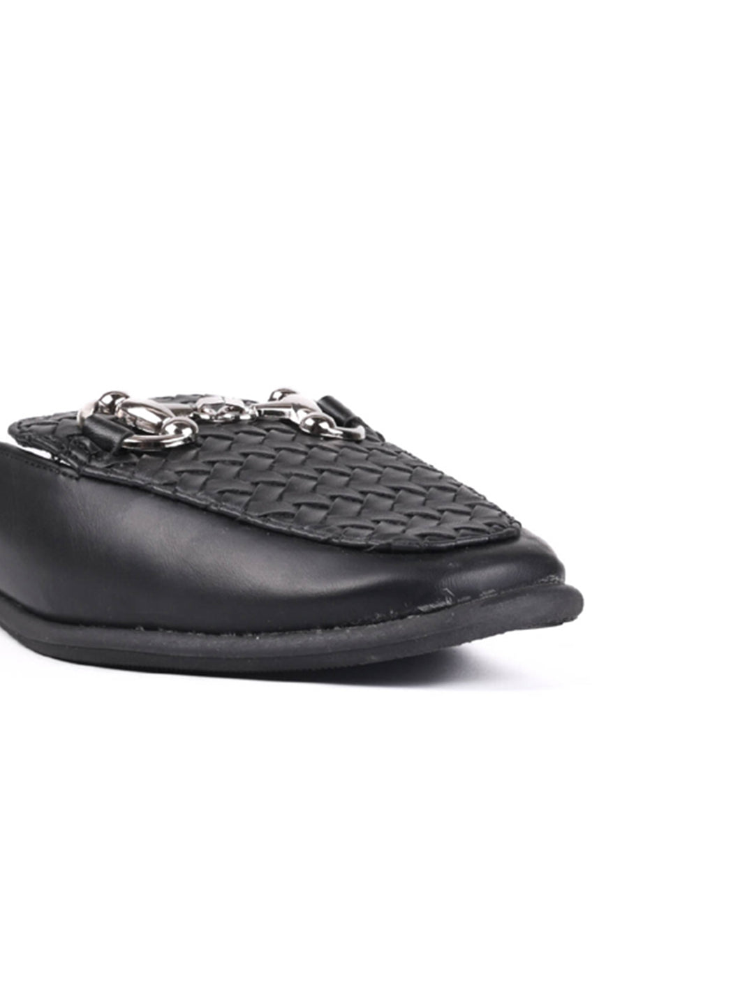 Women Black Woven Design Mules