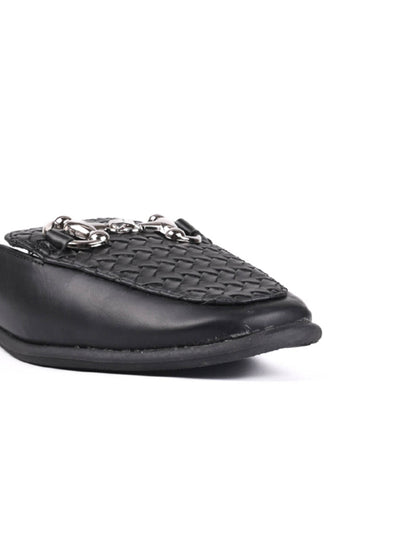 Women Black Woven Design Mules