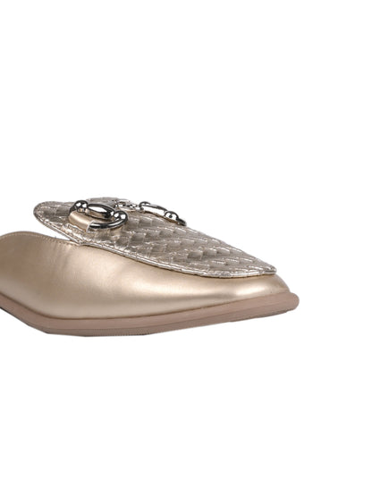 Women Gold Metallic Woven Design Mules