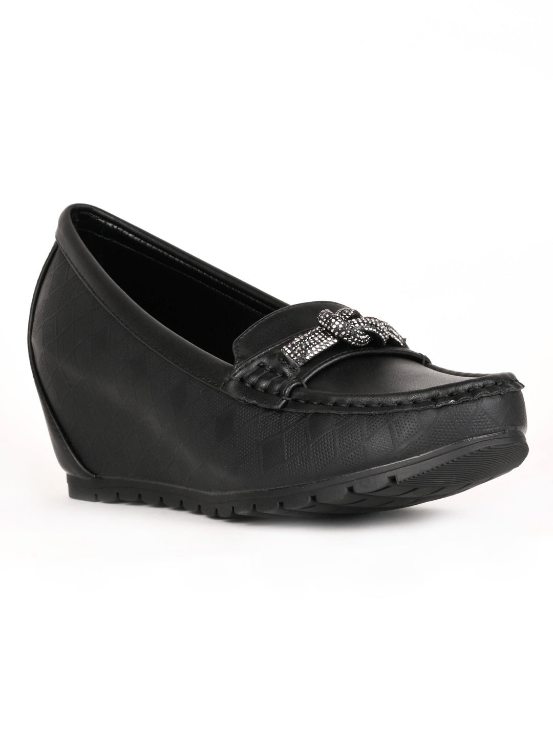 Women Black Western Embellished Wedge Heel Loafers – ShoeTree