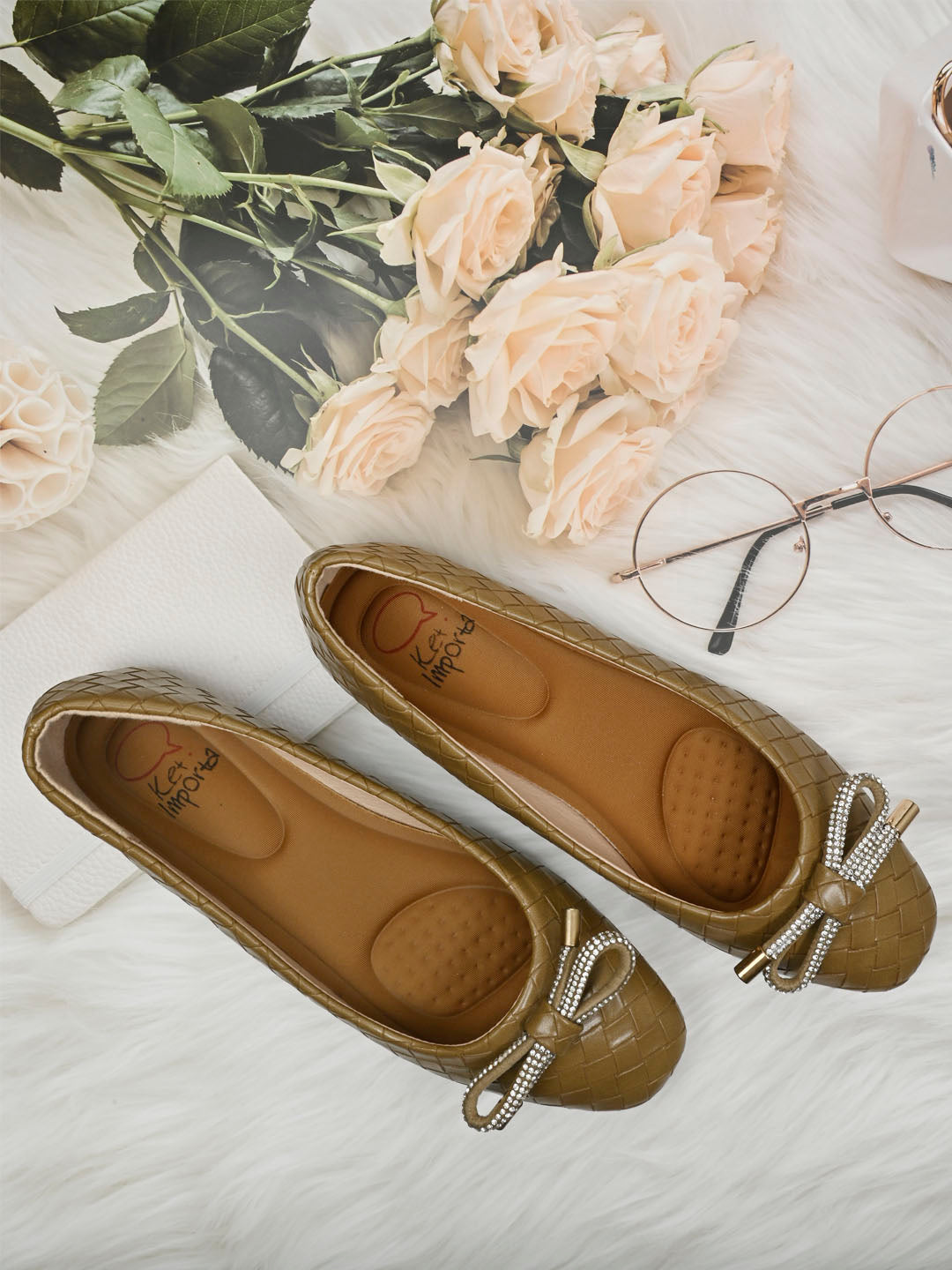 Women, Women Footwear, Khaki Ballerinas