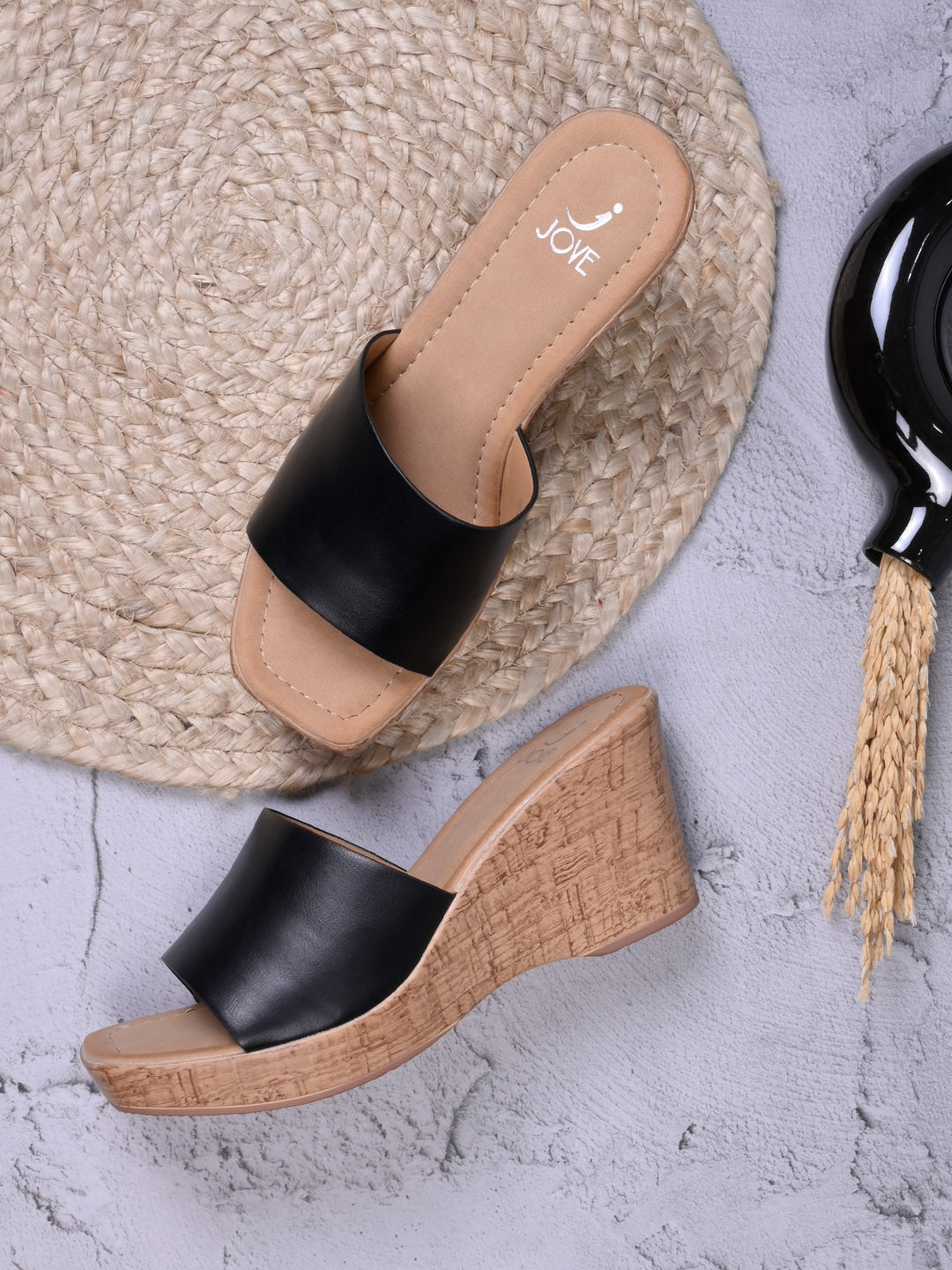 Women, Women Footwear, Black Wedges