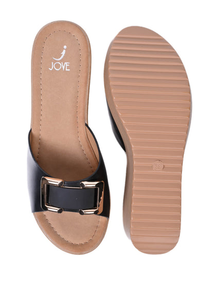 Women, Women Footwear, Black Wedges