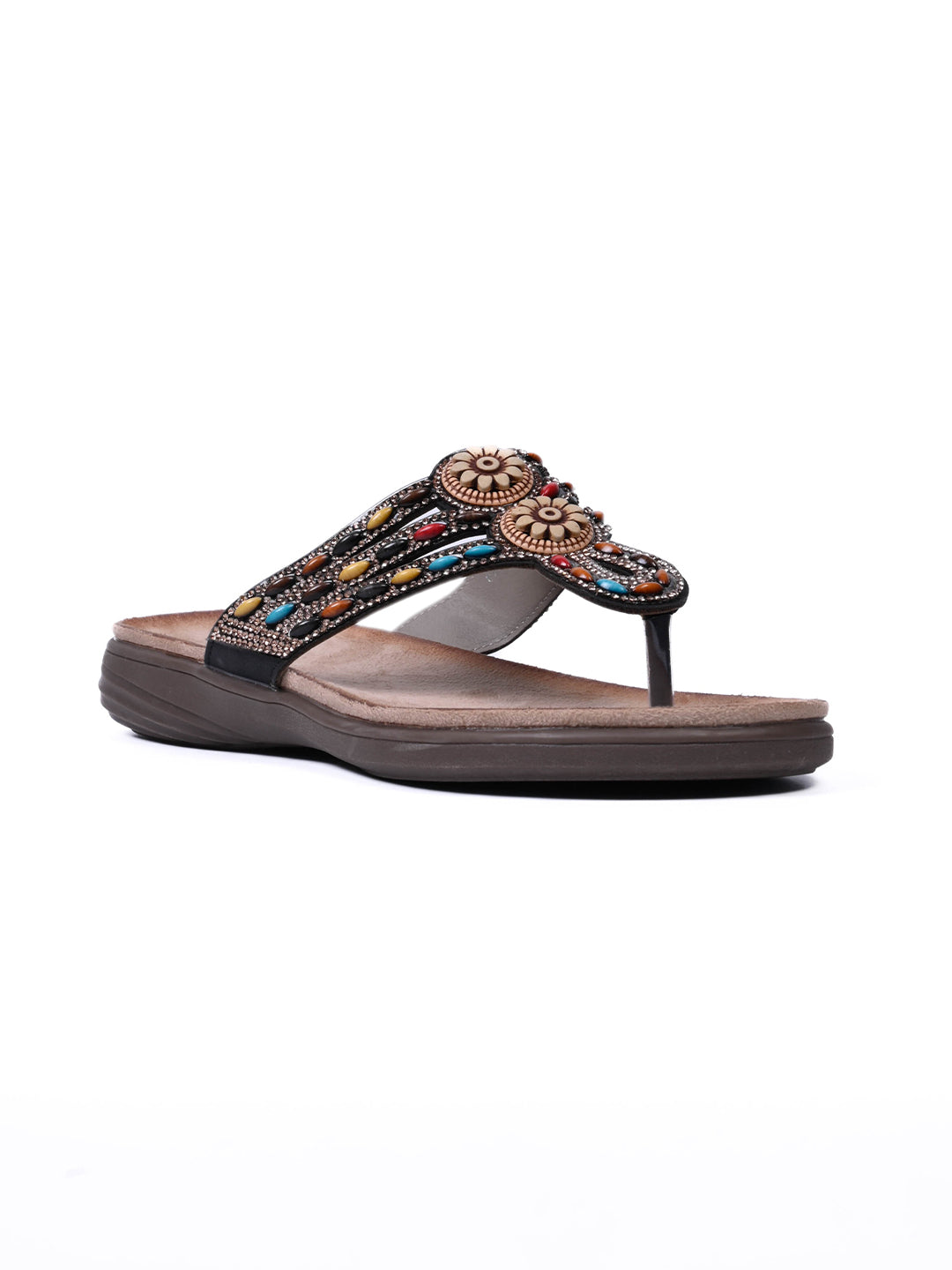 Women, Women Footwear, Black T-Strap Flats