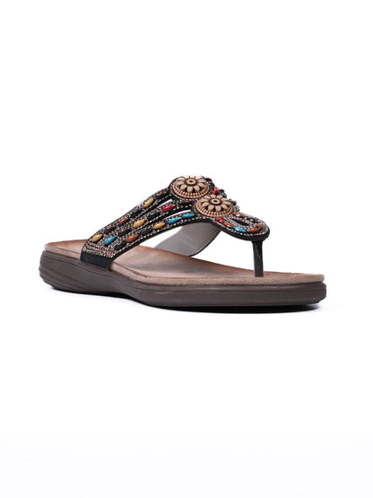 Women, Women Footwear, Black T-Strap Flats