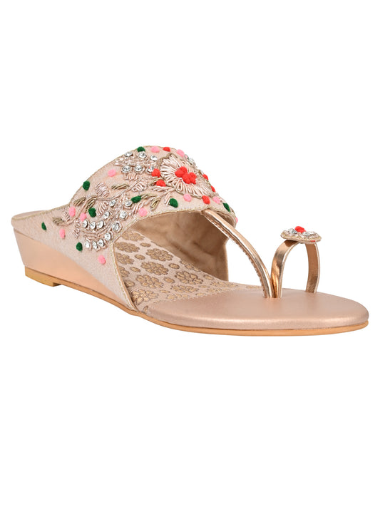 Women Peach Embellished Sandals