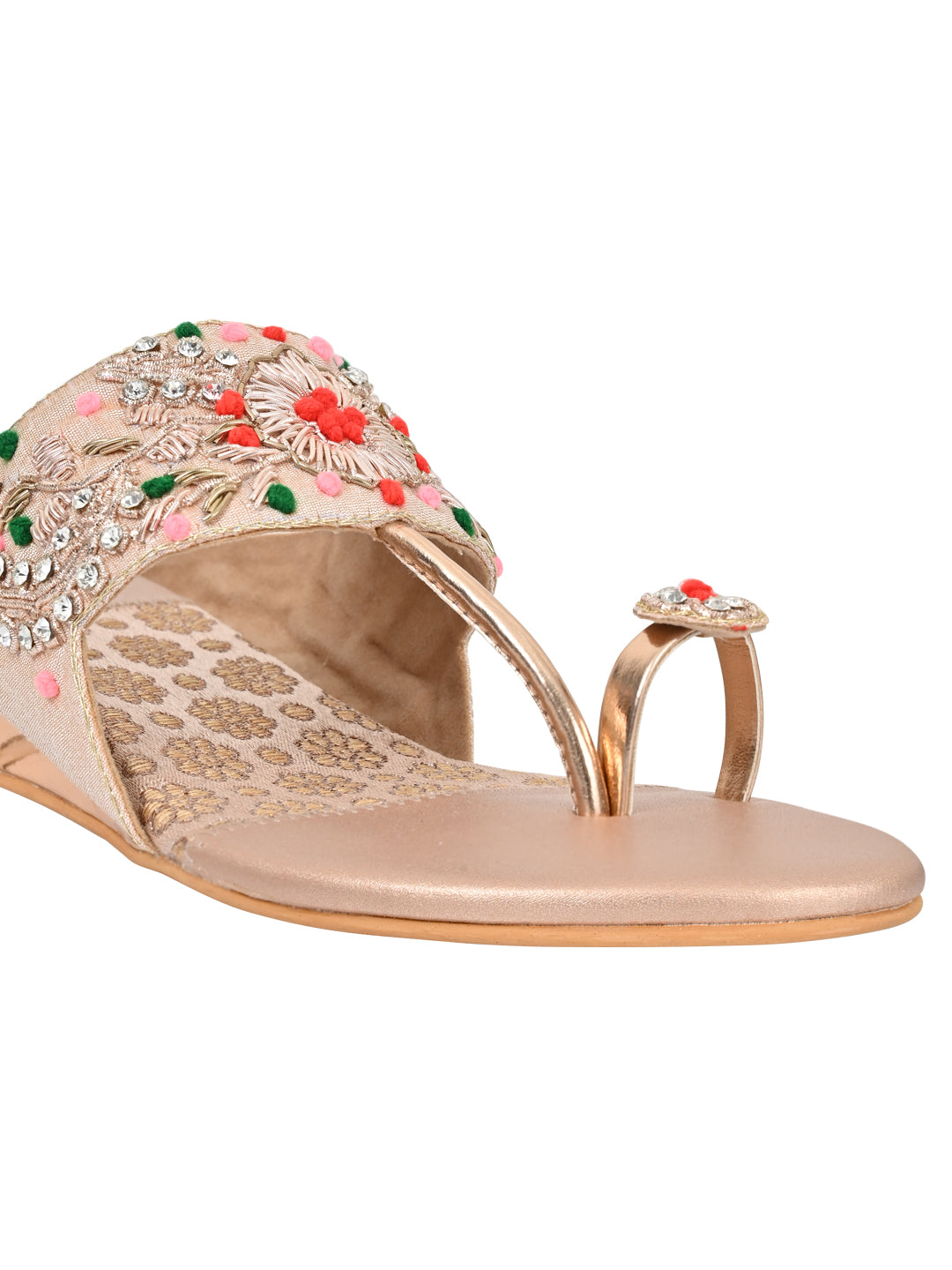 Women Peach Embellished Sandals – ShoeTree - Main Image