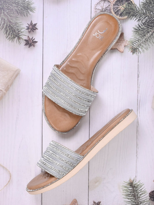 Women, Women Footwear, Silver Open Toe Flats