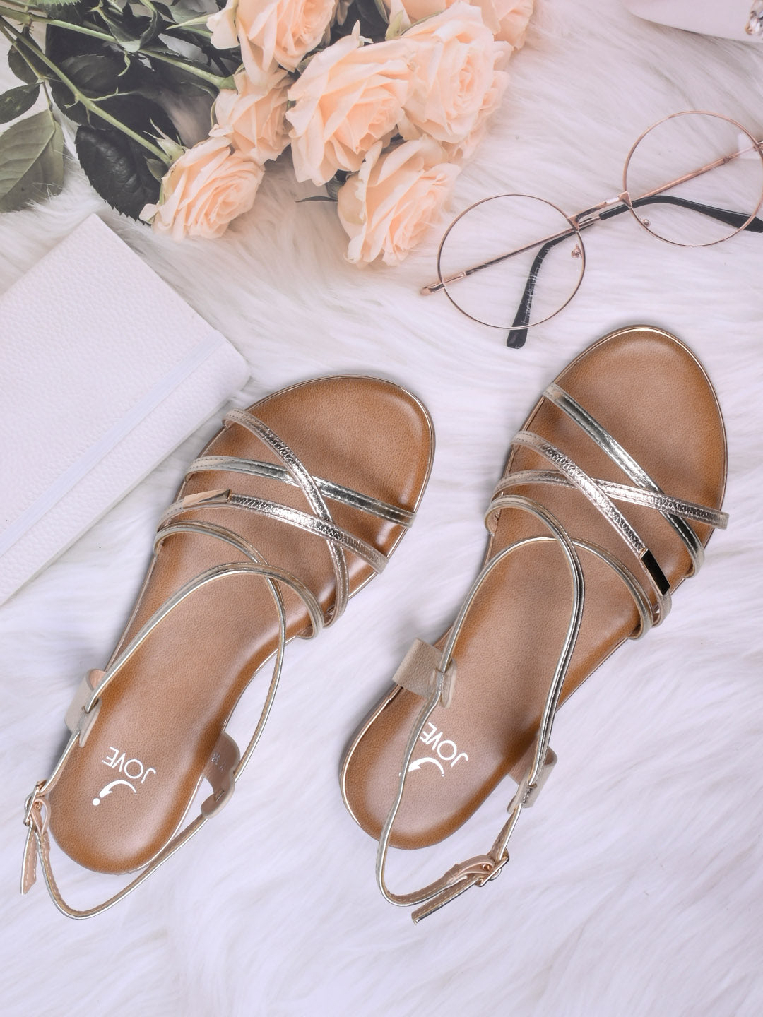 Women, Women Footwear, Gold Sandals