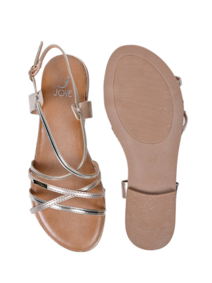 Women, Women Footwear, Gold Sandals