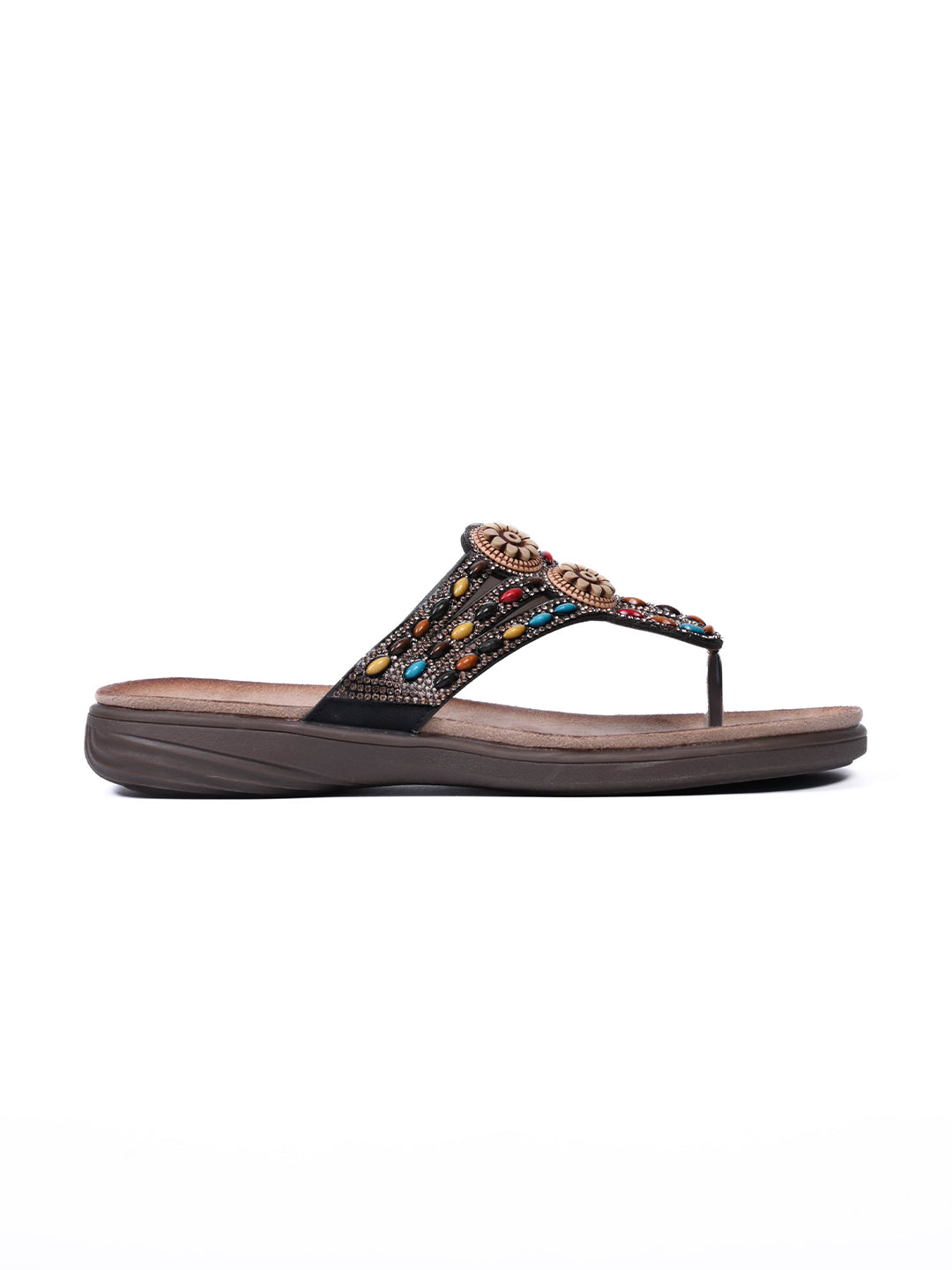 Women, Women Footwear, Black T-Strap Flats