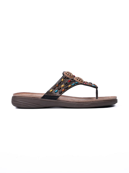 Women, Women Footwear, Black T-Strap Flats