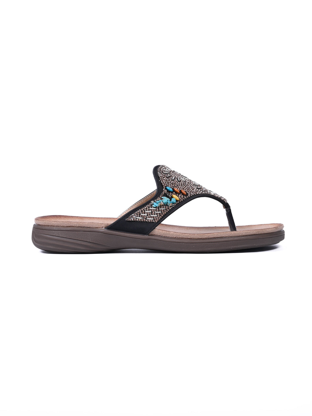 Women, Women Footwear, Black T-Strap Flats