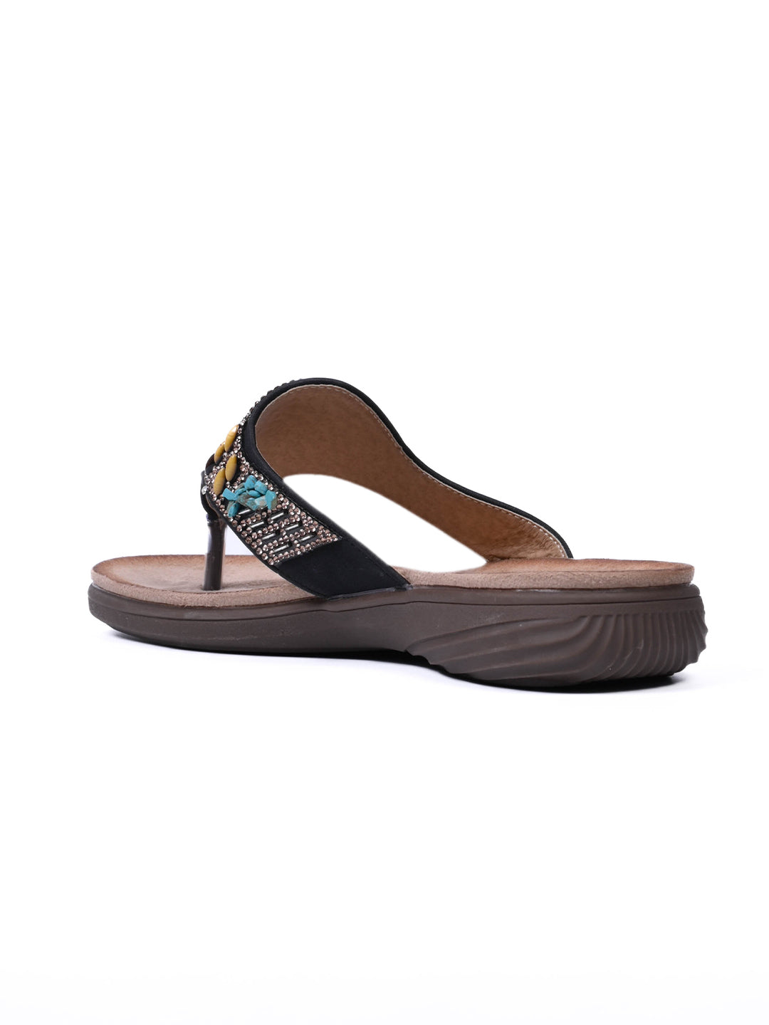 Women, Women Footwear, Black T-Strap Flats