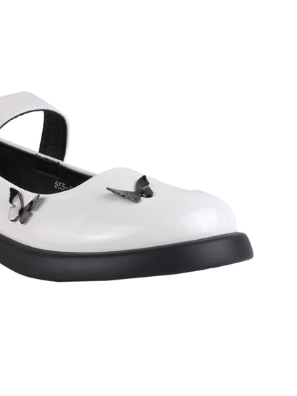 Women White Solid Mary Jane Ballerinas