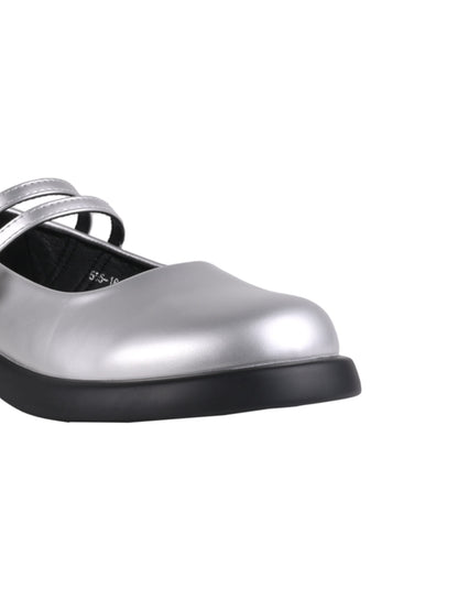 Women Silver Metallic Mary Jane Ballerinas