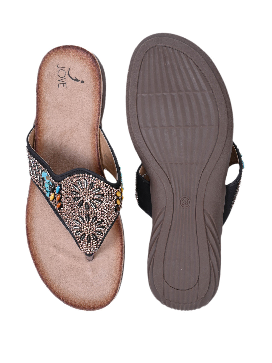 Women, Women Footwear, Black T-Strap Flats