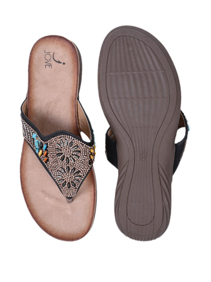 Women, Women Footwear, Black T-Strap Flats