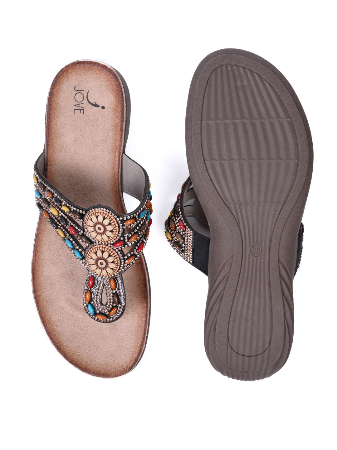 Women, Women Footwear, Black T-Strap Flats