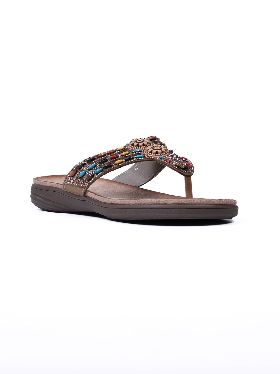 Women, Women Footwear, Brown T-Strap Flats