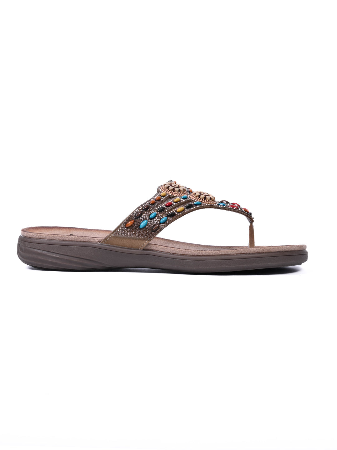 Women, Women Footwear, Brown T-Strap Flats