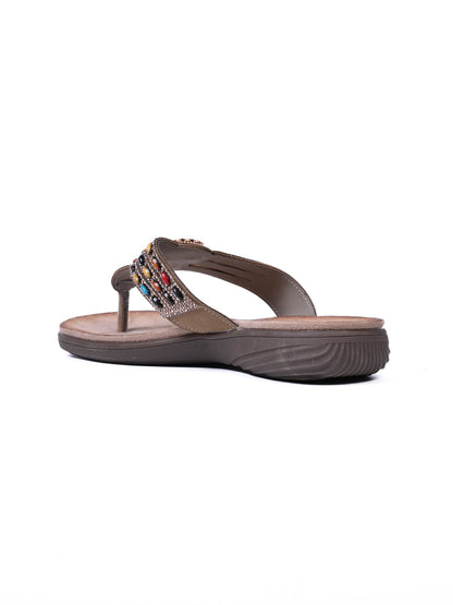 Women, Women Footwear, Brown T-Strap Flats