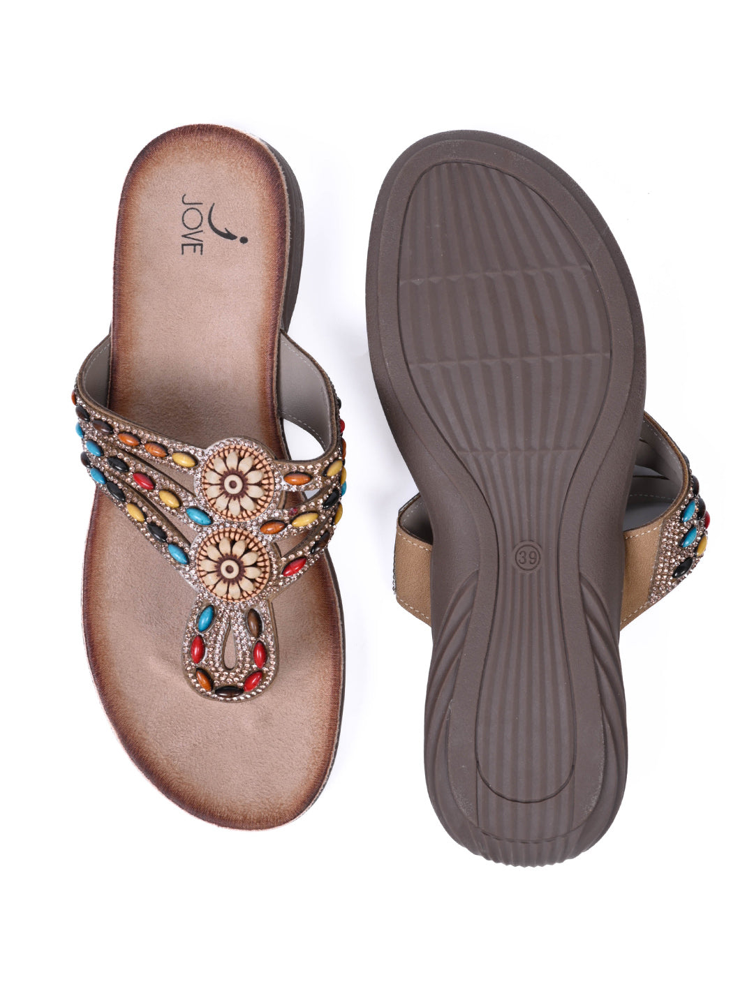 Women, Women Footwear, Brown T-Strap Flats