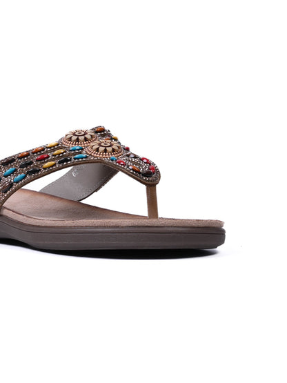 Women, Women Footwear, Brown T-Strap Flats