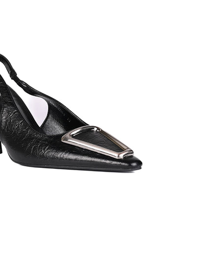 Women Black Textured Pumps