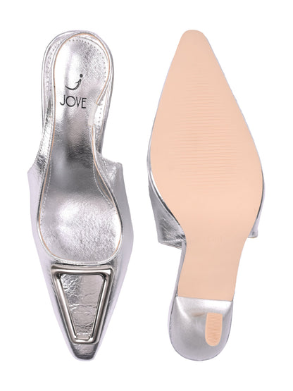 Women, Women Footwear, Silver Pumps