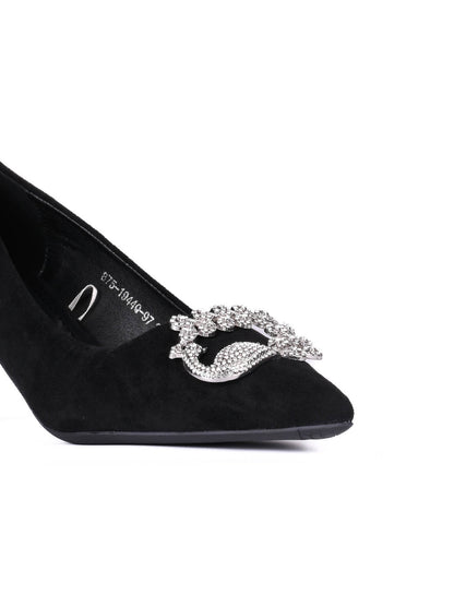 Women Black Western Embellished Pumps