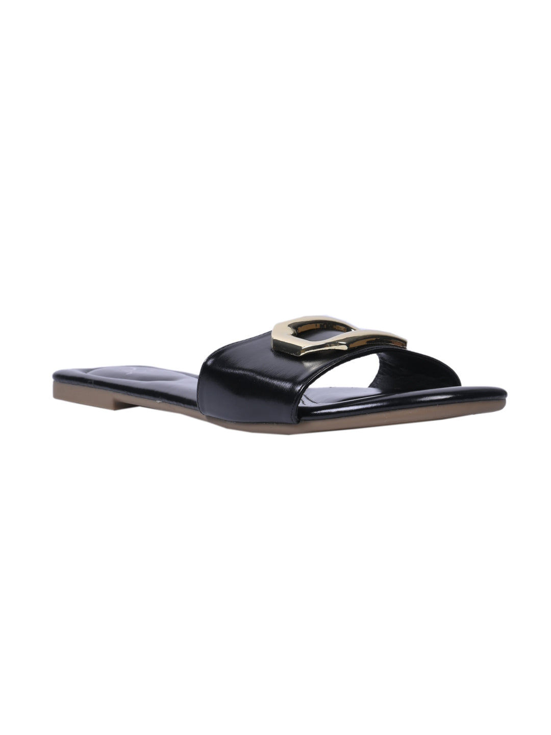 Women, Women Footwear, Black Open Toe Flats