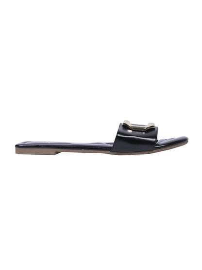 Women, Women Footwear, Black Open Toe Flats