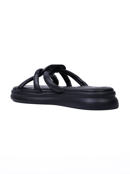Women, Women Footwear, Black Open Toe Flats